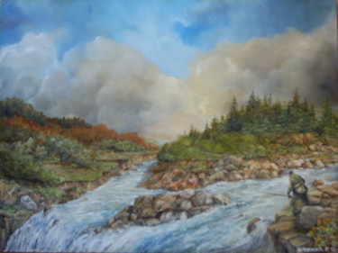 Painting titled "les deux rivières" by Jacques Moncho (Art d'antan), Original Artwork, Oil