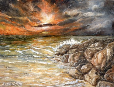 Painting titled "quand le soleil se…" by Jacques Moncho (Art d'antan), Original Artwork, Oil