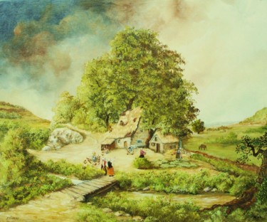 Peinture intitulée "un coin de campagne" par Jacques Moncho (Art d'antan), Œuvre d'art originale, Huile