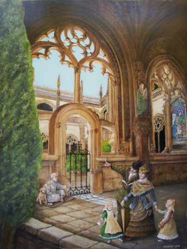 Peinture intitulée "En visite à l'abbaye" par Jacques Moncho (Art d'antan), Œuvre d'art originale, Huile