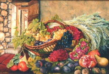 Peinture intitulée "Corbiele de fruits" par Jacques Moncho (Art d'antan), Œuvre d'art originale, Huile