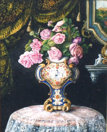 Pintura intitulada "Bouquet de roses" por Jacques Moncho (Art d'antan), Obras de arte originais, Óleo