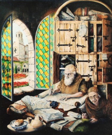 Peinture intitulée "Les archivistes" par Jacques Moncho (Art d'antan), Œuvre d'art originale, Huile