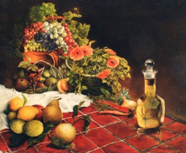 Peinture intitulée "Des fruits, des fle…" par Jacques Moncho (Art d'antan), Œuvre d'art originale, Huile