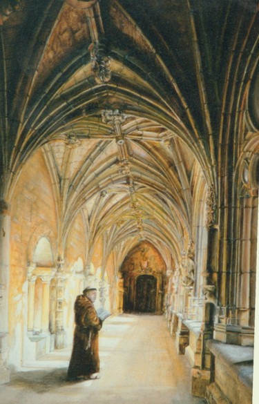 Painting titled "Le moine" by Jacques Moncho (Art d'antan), Original Artwork, Oil