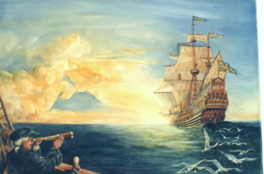 Peinture intitulée "Galion en vue" par Jacques Moncho (Art d'antan), Œuvre d'art originale, Huile