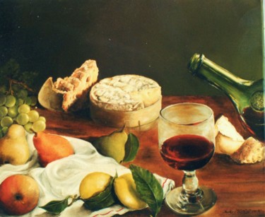 Painting titled "La collation" by Jacques Moncho (Art d'antan), Original Artwork, Oil