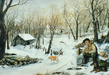 Painting titled "Le forestier" by Jacques Moncho (Art d'antan), Original Artwork, Oil