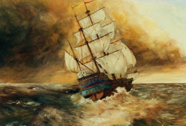 Peinture intitulée "Avis de coup de vent" par Jacques Moncho (Art d'antan), Œuvre d'art originale, Huile