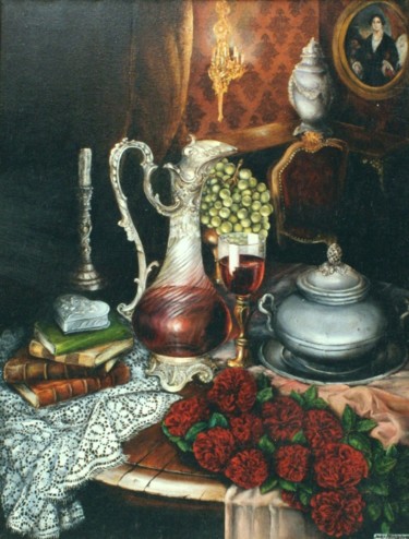 Malerei mit dem Titel "L'aiguière" von Jacques Moncho (Art d'antan), Original-Kunstwerk, Öl