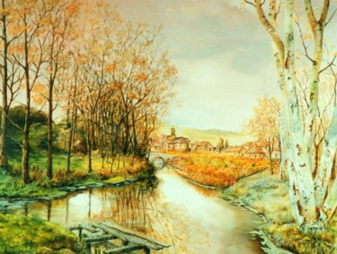 Peinture intitulée "La rivière calme" par Jacques Moncho (Art d'antan), Œuvre d'art originale, Huile