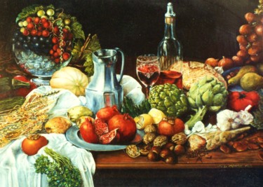 Painting titled "Festin en préparati…" by Jacques Moncho (Art d'antan), Original Artwork, Oil