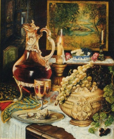 Peinture intitulée "Du vin...du raisin" par Jacques Moncho (Art d'antan), Œuvre d'art originale, Huile