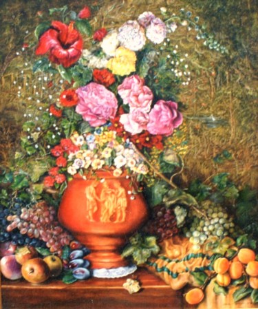 Painting titled "Le vase en terre cu…" by Jacques Moncho (Art d'antan), Original Artwork, Oil