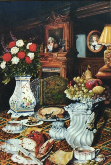 Malerei mit dem Titel "Le gouter" von Jacques Moncho (Art d'antan), Original-Kunstwerk, Öl