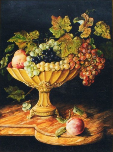 Painting titled "La coupe de raisins" by Jacques Moncho (Art d'antan), Original Artwork, Oil
