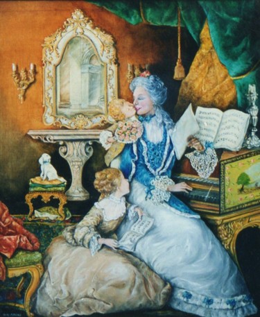Painting titled "La récompense" by Jacques Moncho (Art d'antan), Original Artwork, Oil