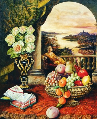 Painting titled "Douceur du soir" by Jacques Moncho (Art d'antan), Original Artwork, Oil