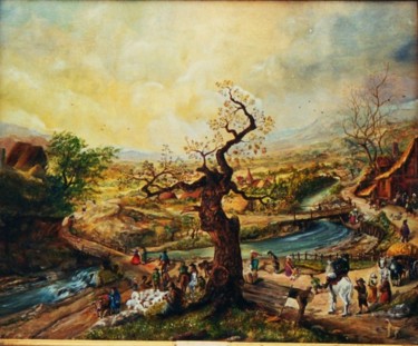 Painting titled "Le vieux chêne" by Jacques Moncho (Art d'antan), Original Artwork, Oil