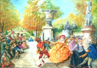 Painting titled "Le bal masqué" by Jacques Moncho (Art d'antan), Original Artwork, Oil