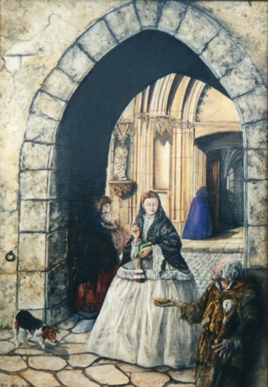 Painting titled "La charité" by Jacques Moncho (Art d'antan), Original Artwork, Oil
