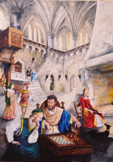 Painting titled "Les joueurs" by Jacques Moncho (Art d'antan), Original Artwork, Oil