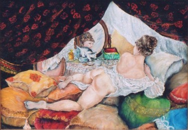 Peinture intitulée "Au milieu des couss…" par Jacques Moncho (Art d'antan), Œuvre d'art originale, Huile