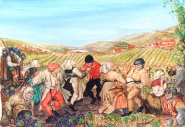 Malerei mit dem Titel "La fête des vendang…" von Jacques Moncho (Art d'antan), Original-Kunstwerk, Öl