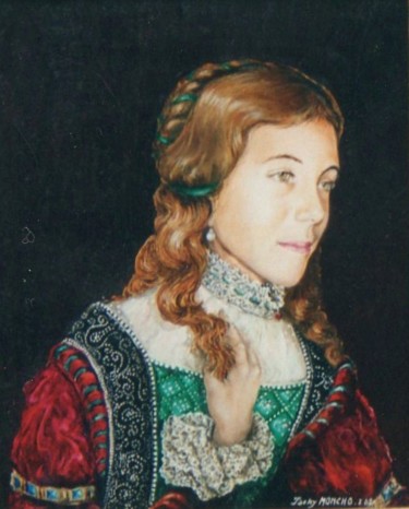 Malerei mit dem Titel "Portrait de Laurie" von Jacques Moncho (Art d'antan), Original-Kunstwerk, Öl