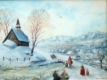 Peinture intitulée "Village sous la nei…" par Jacques Moncho (Art d'antan), Œuvre d'art originale, Huile