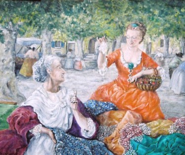 Pintura intitulada "La marchande de tis…" por Jacques Moncho (Art d'antan), Obras de arte originais, Óleo