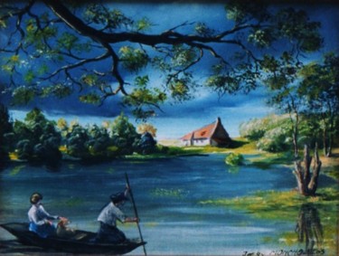 Painting titled "Retour avant l'orage" by Jacques Moncho (Art d'antan), Original Artwork, Oil