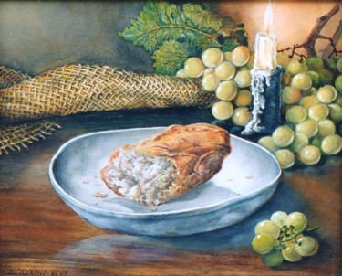 Peinture intitulée "Du pain et du raisin" par Jacques Moncho (Art d'antan), Œuvre d'art originale, Huile