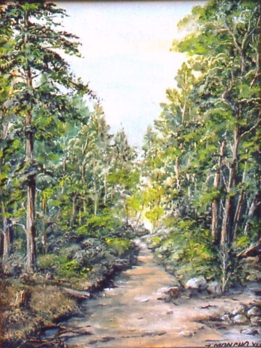 Painting titled "Forêt de pins" by Jacques Moncho (Art d'antan), Original Artwork, Oil