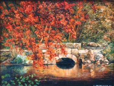 Peinture intitulée "Le vieux pont" par Jacques Moncho (Art d'antan), Œuvre d'art originale, Huile