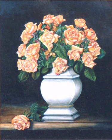 Peinture intitulée "Vase de roses jaunes" par Jacques Moncho (Art d'antan), Œuvre d'art originale, Huile