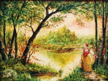 Peinture intitulée "La porteuse d'eau" par Jacques Moncho (Art d'antan), Œuvre d'art originale, Huile