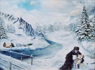 Peinture intitulée "Trappeurs au repos" par Jacques Moncho (Art d'antan), Œuvre d'art originale, Huile