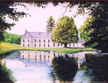 Painting titled "Le petit lac" by Jacques Moncho (Art d'antan), Original Artwork, Oil