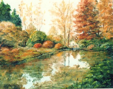 Painting titled "Paysage d'automne" by Jacques Moncho (Art d'antan), Original Artwork, Oil