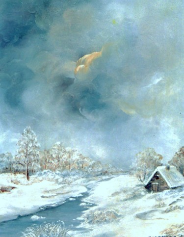 Painting titled "L'hiver" by Jacques Moncho (Art d'antan), Original Artwork, Oil