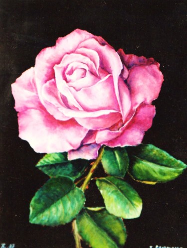 Painting titled "Une rose" by Jacques Moncho (Art d'antan), Original Artwork, Oil