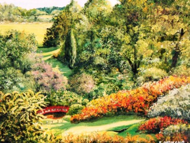 Peinture intitulée "Jardin vallonné" par Jacques Moncho (Art d'antan), Œuvre d'art originale, Huile