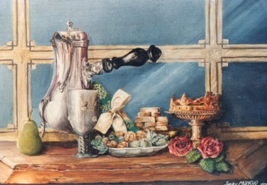 Painting titled "Après-midi gourmand" by Jacques Moncho (Art d'antan), Original Artwork, Oil