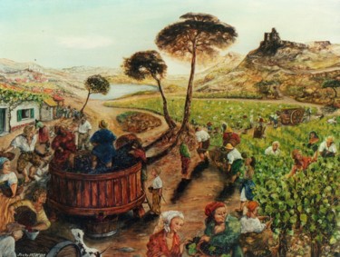 「Les vendanges」というタイトルの絵画 Jacques Moncho (Art d'antan)によって, オリジナルのアートワーク, オイル