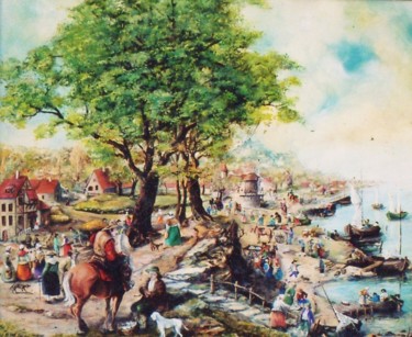Peinture intitulée "Retour des bateaux…" par Jacques Moncho (Art d'antan), Œuvre d'art originale, Huile