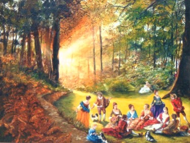 Painting titled "Après-midi champetre" by Jacques Moncho (Art d'antan), Original Artwork, Oil