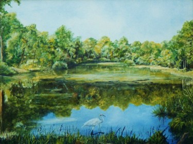 Malerei mit dem Titel "Au bord du lac" von Jacques Moncho (Art d'antan), Original-Kunstwerk, Öl
