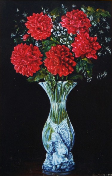 Painting titled "Vase en cristal ave…" by Jacques Moncho (Art d'antan), Original Artwork, Oil