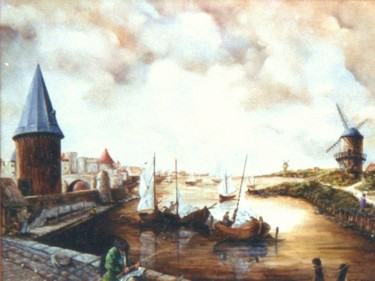 Peinture intitulée "Le pêcheur assoupi" par Jacques Moncho (Art d'antan), Œuvre d'art originale, Huile